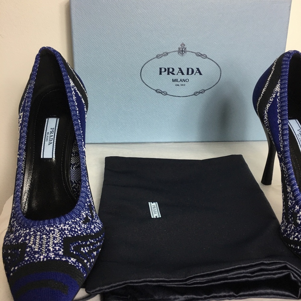 Prada Stretch Knit leather Blue Pump - Picture 8 of 9